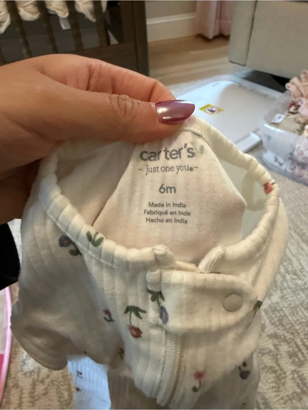 Carter's White Ribbed Floral Footed One-Piece